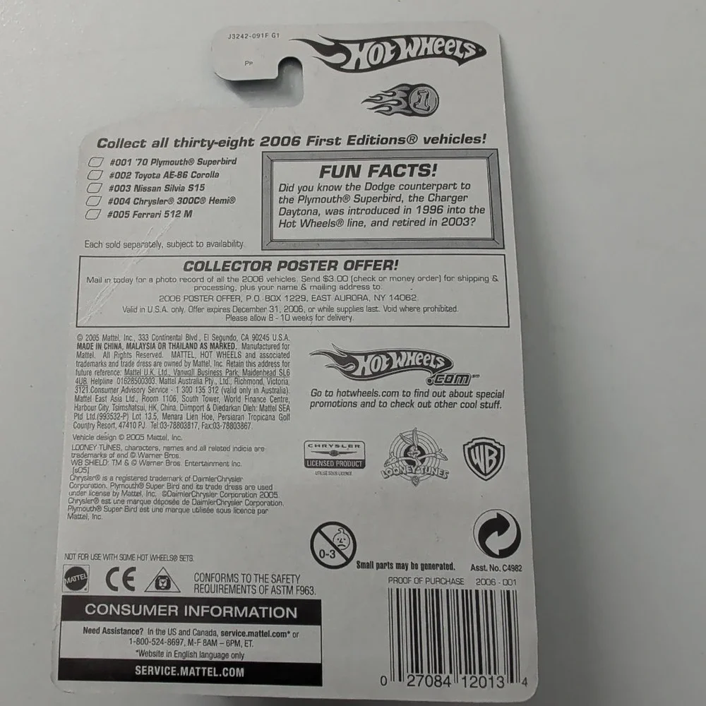 Hot Wheels 2006 First Editions 70 Plymouth Superbird Green J3242 1/38 FTE Wheels