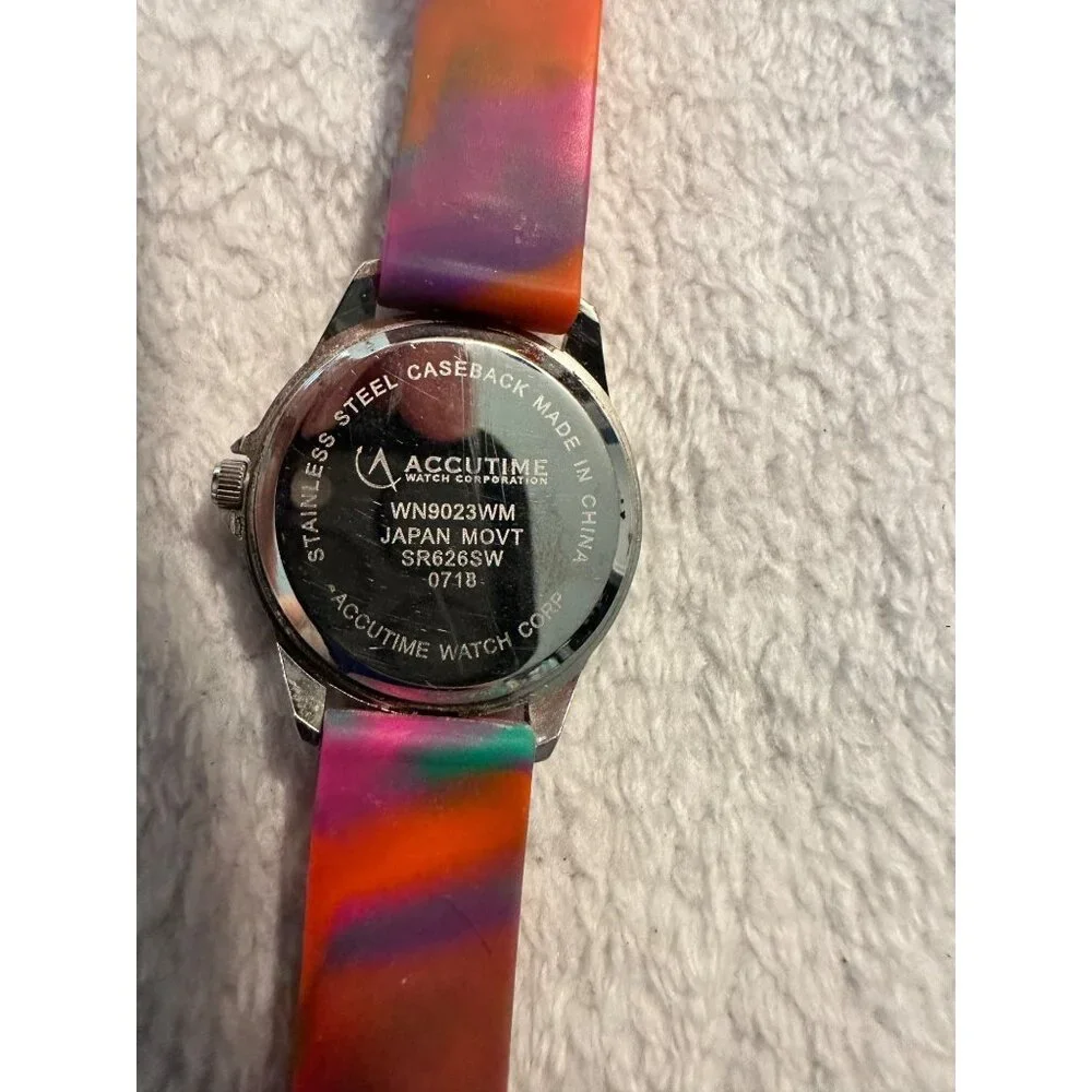 Accutime Women's Multi-color Rainbow Flower Silicone Analog‎ Quartz Watch