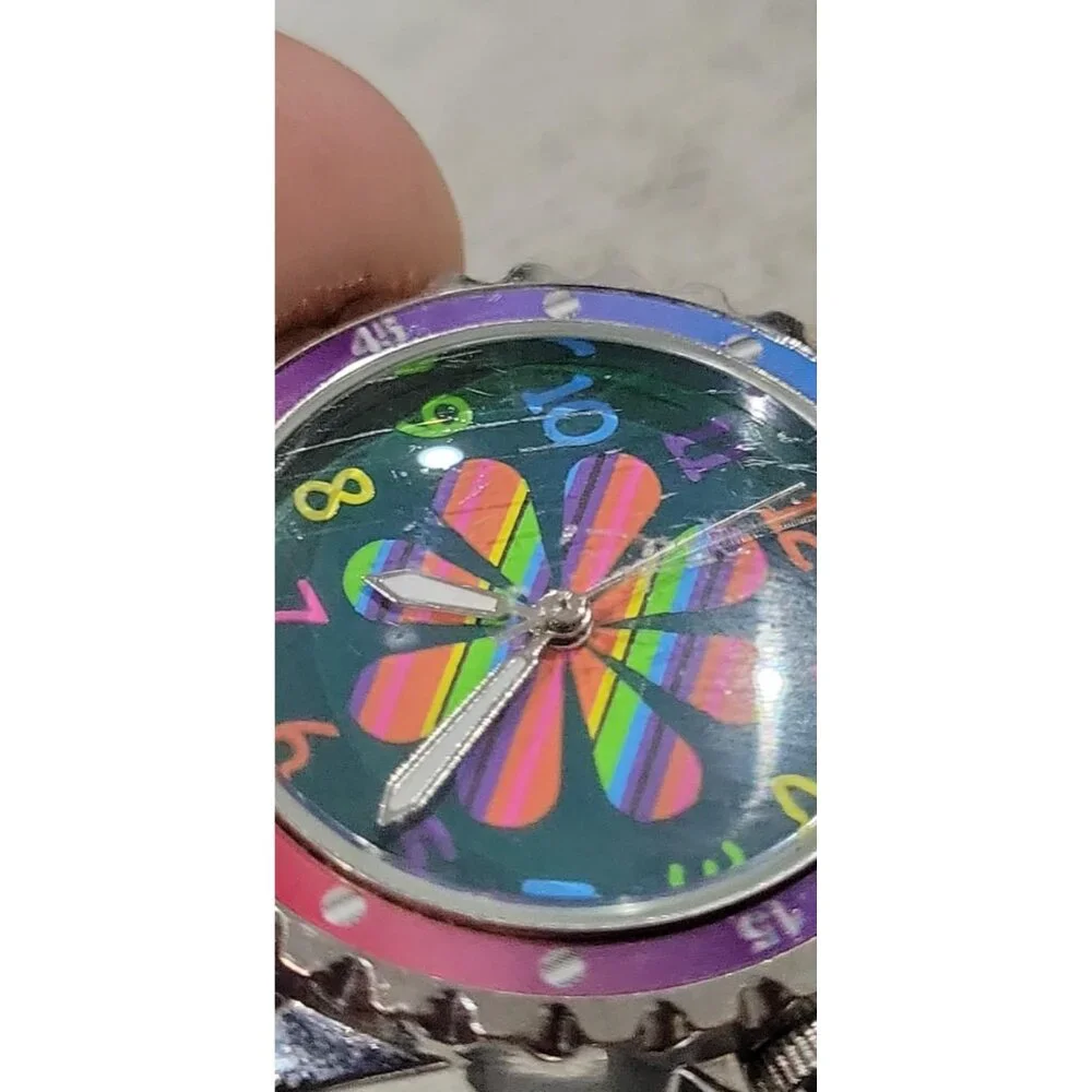 Accutime Women's Multi-color Rainbow Flower Silicone Analog‎ Quartz Watch