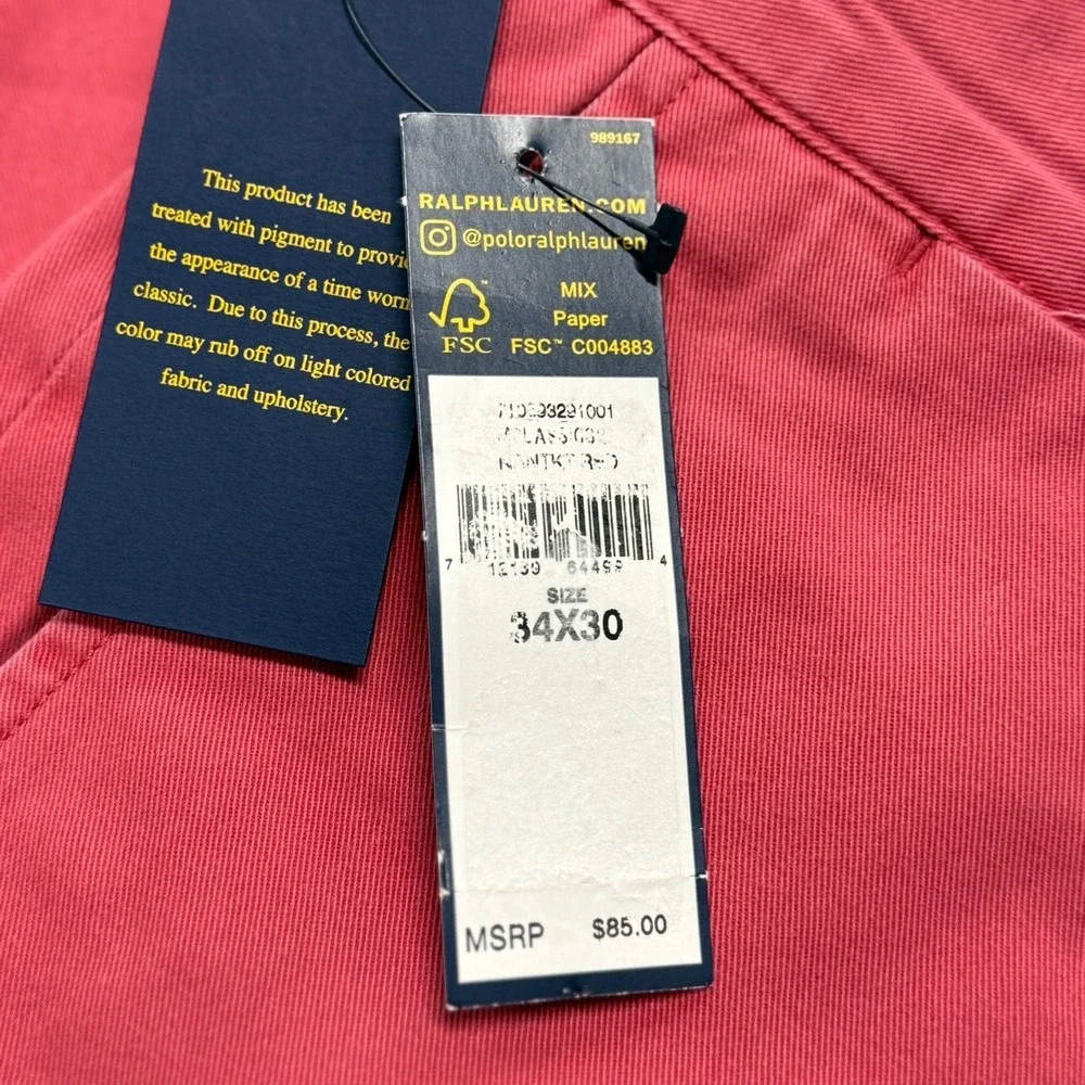 Polo Ralph Lauren Chino Pants‎ Crimson Red Mens 34 x 30 Classic Fit NWT Cotton