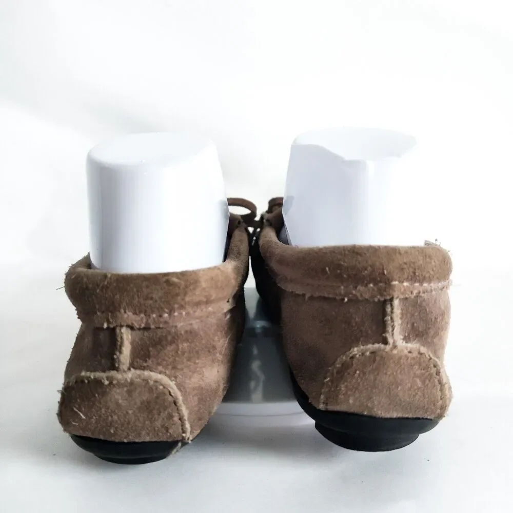Minnetonka Boho Kilty Gray Suede Moccasins‎ Flats Womens Size 5.5 Hard Bottom