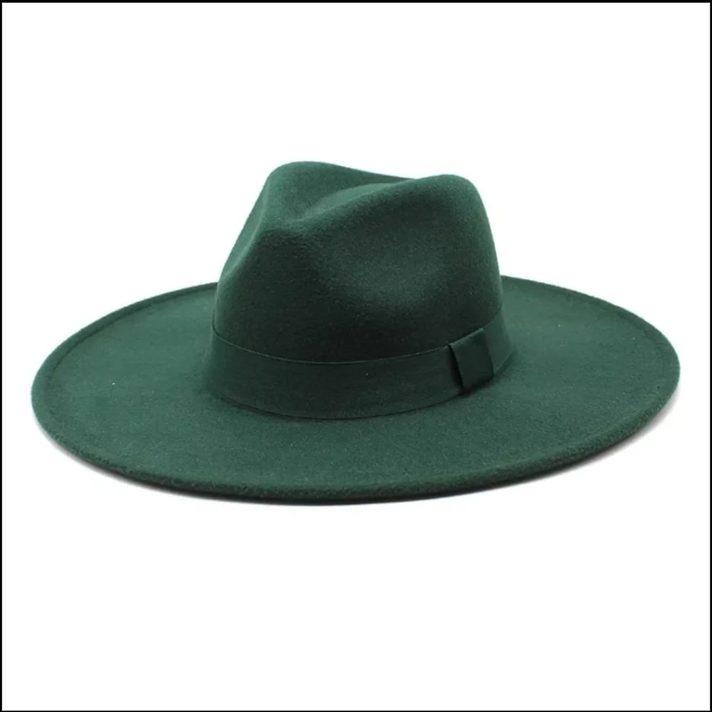 Dark green Bigger Wide Brim Fedora Hat