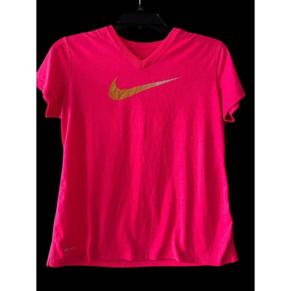 Nike‎ Girls T Shirt Size XL X Large Pink Short Sleeve Dri Fit V Neck