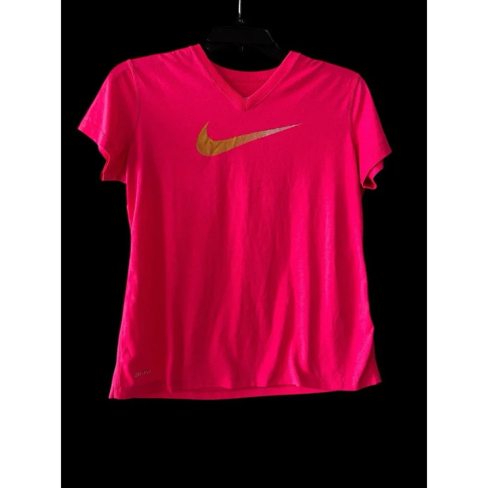 Nike‎ Girls T Shirt Size XL X Large Pink Short Sleeve Dri Fit V Neck