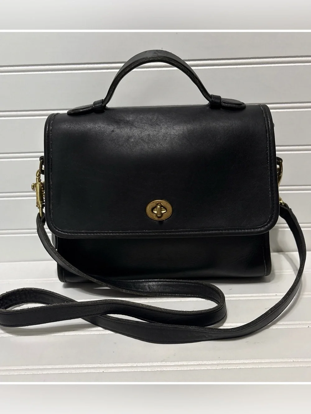 COACH Court Vintage Black Leather Shoulder Top Handle Crossbody Bag USA 9870