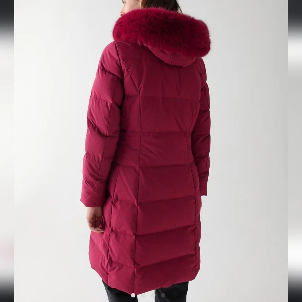 Kate Spade Long Parka With Faux Fur Trim Coat, Blackberry Preserves