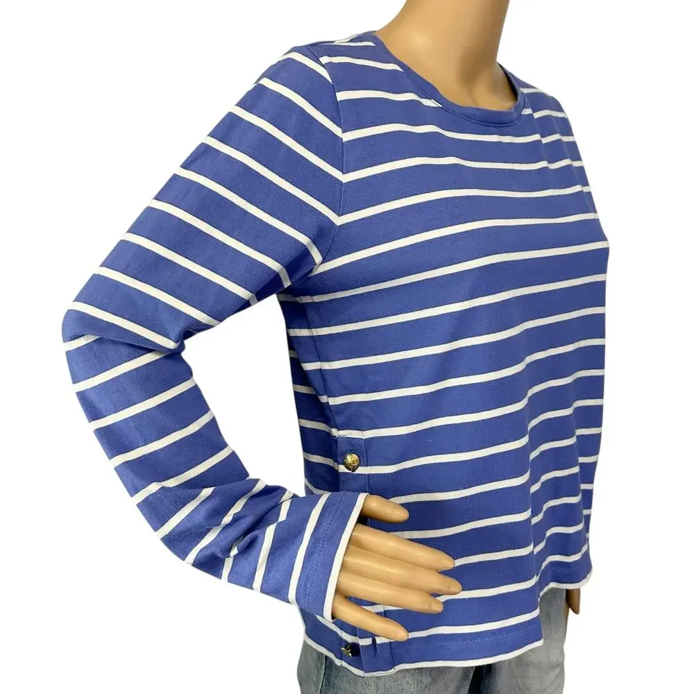 J. Crew Striped Long Sleeve Side Button Top Cool Lilac Blue Ivory CG041 Size M