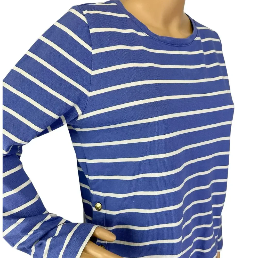 J. Crew Striped Long Sleeve Side Button Top Cool Lilac Blue Ivory CG041 Size M