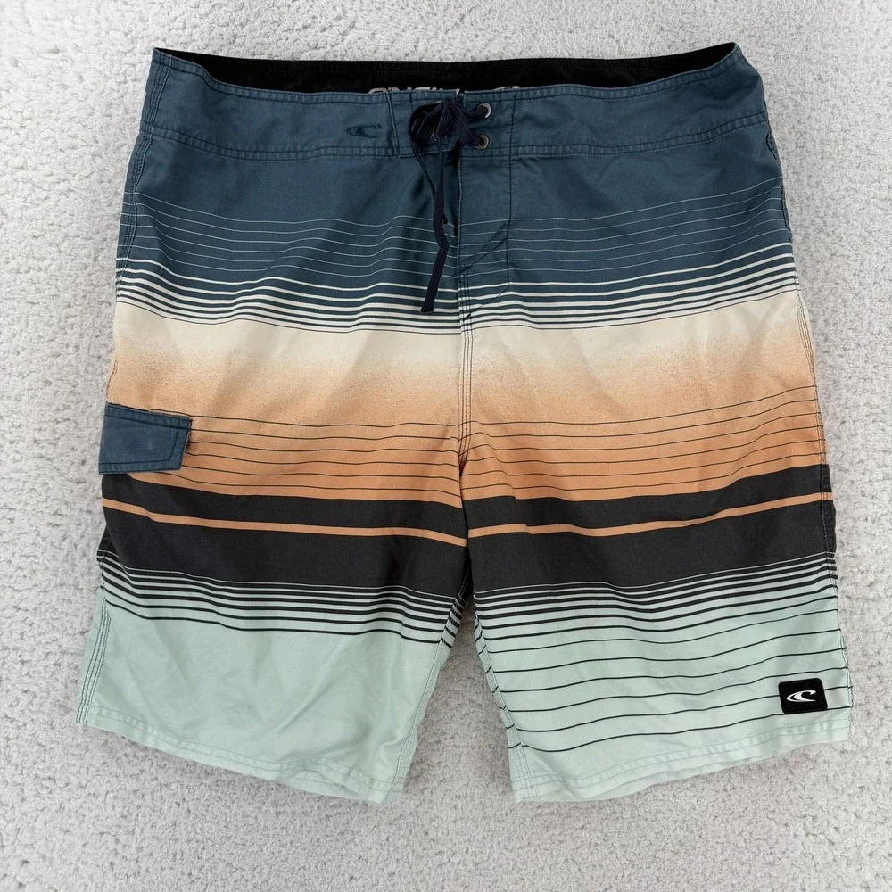 O'Neill Board Shorts Mens 38 Multicolor Gradient Stripe Surf Swim Trunks Beach