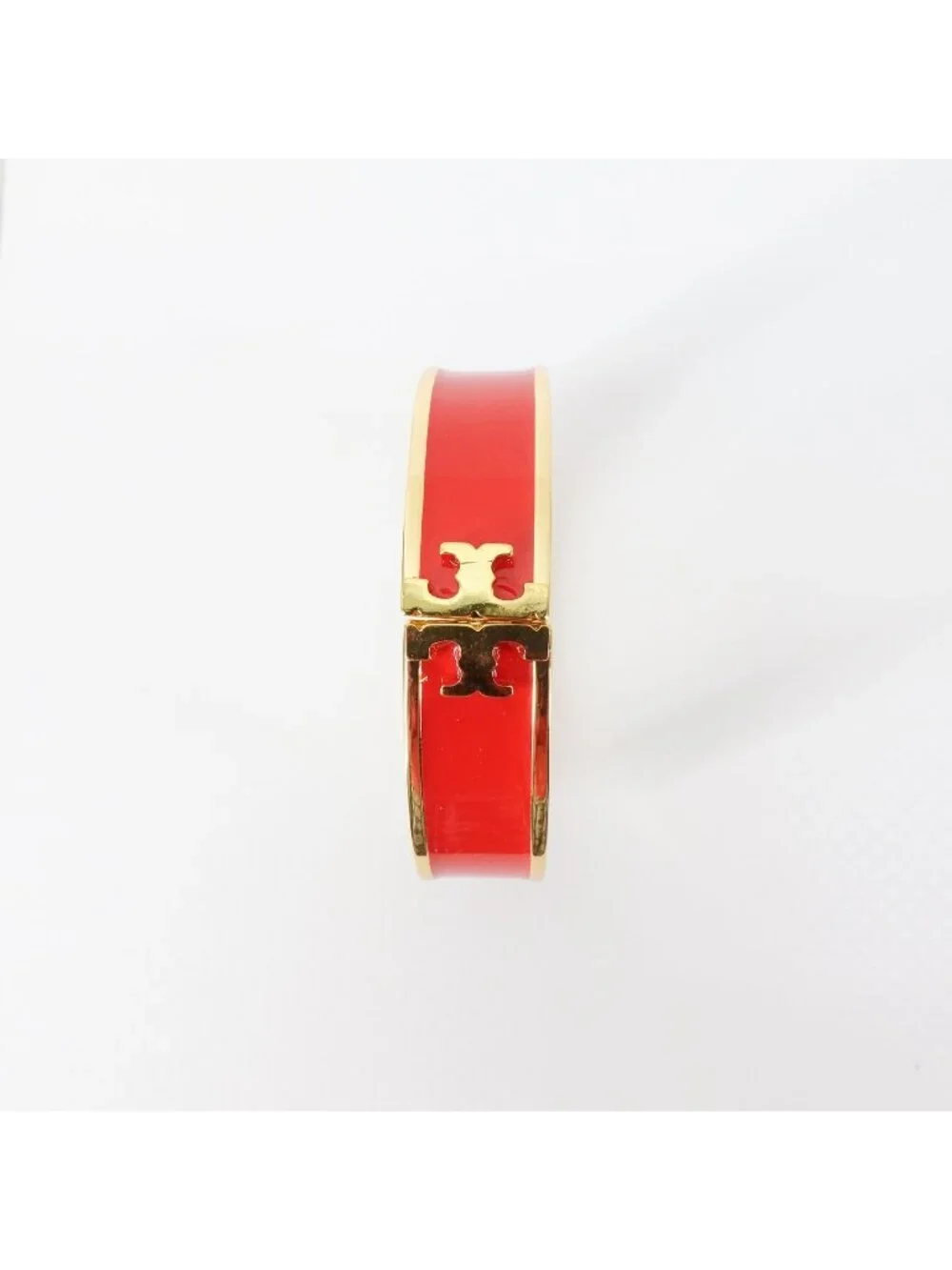 Tory Burch Enameled Kira Logo Hinged Bracelet Gold/ Red OS