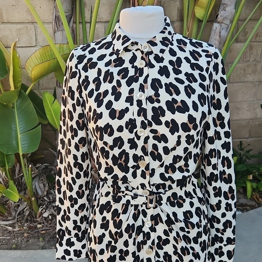 NWT Kate Spade New York Leopard Animal Print Midi Shirt Dress Belted 6