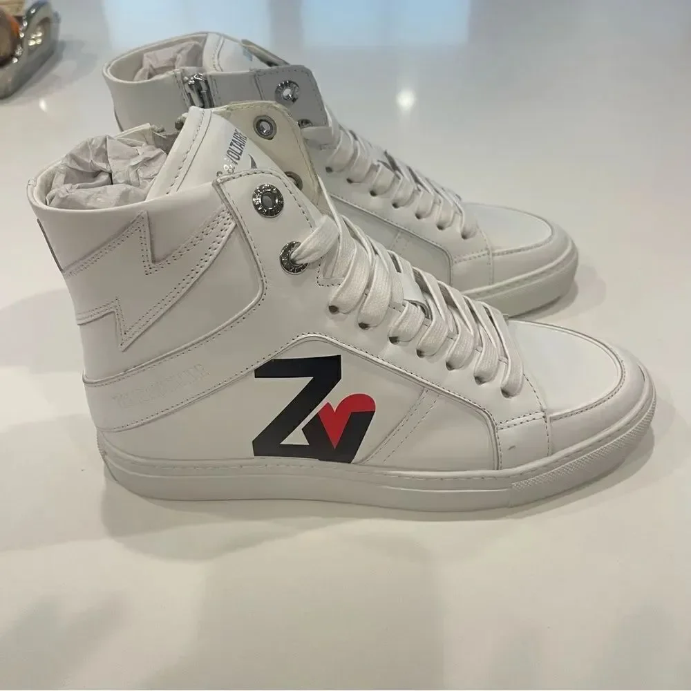 ZADIG & VOLTAIRE Logo High Top Zip leather women’s Sneakers athletic shoes New