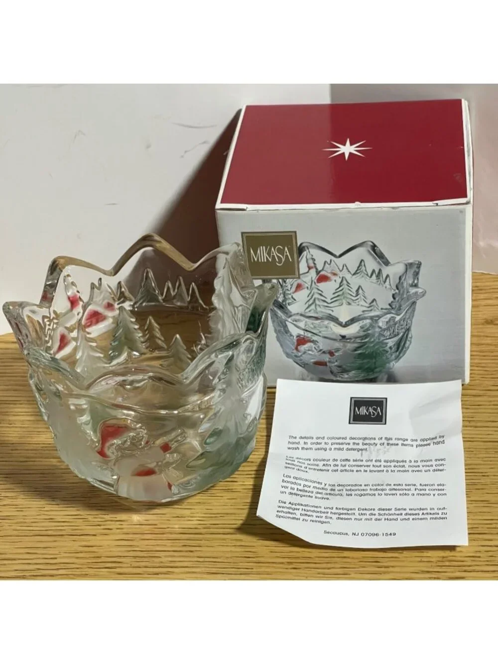 Mikasa Holiday Landscape Glass Votive Candle Holder Christmas Decor Elegant