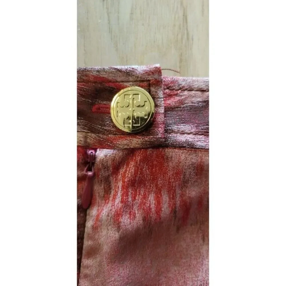 Tory Burch Ikat Silk‎ Skirt Women Size 8 Red Brown Pattern Career Work Elevated