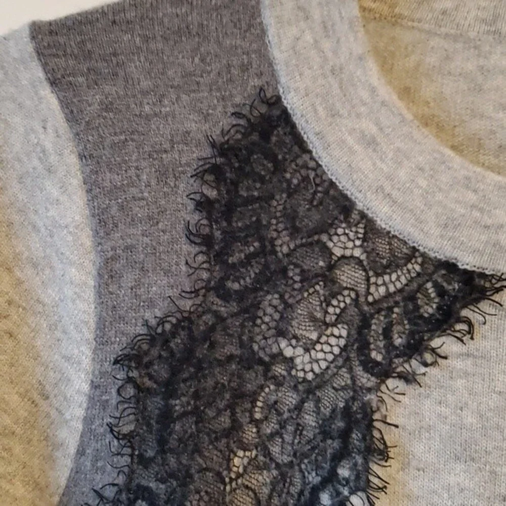 J. CREW LACE WOOL BLEND SWEATER GRAY BLACK SIZE SMALL