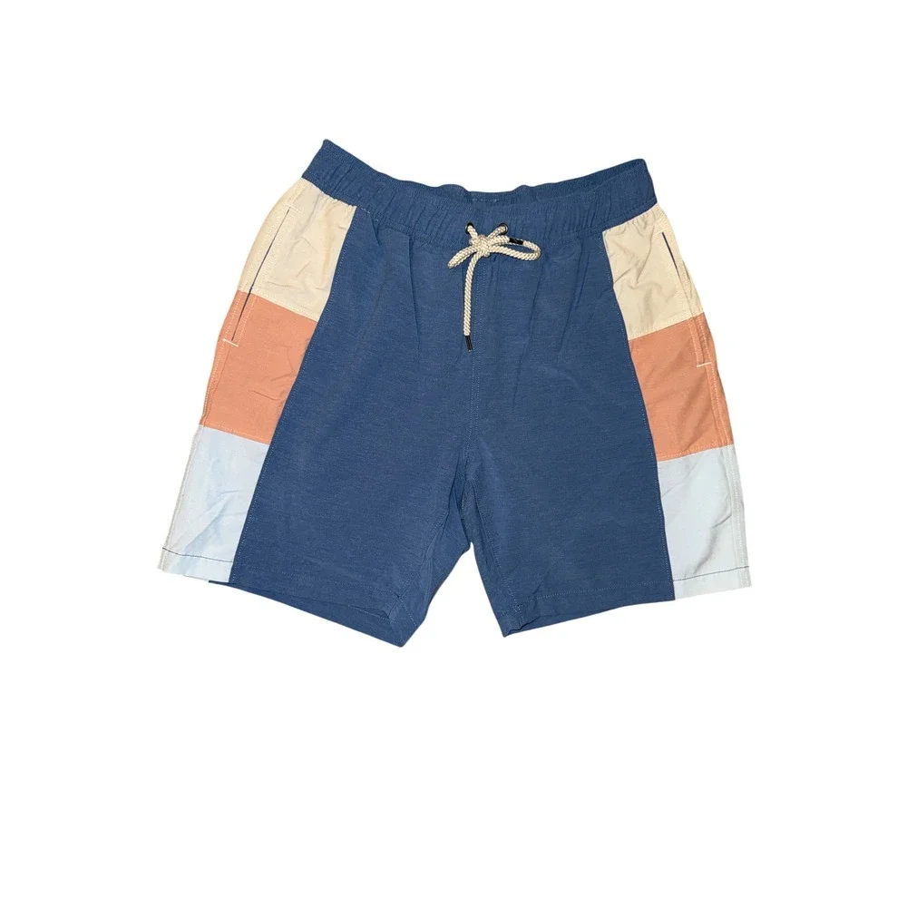 Faherty Swim Trunks Mens Small Blue‎ Colorblock Elastic Waist Board Shorts