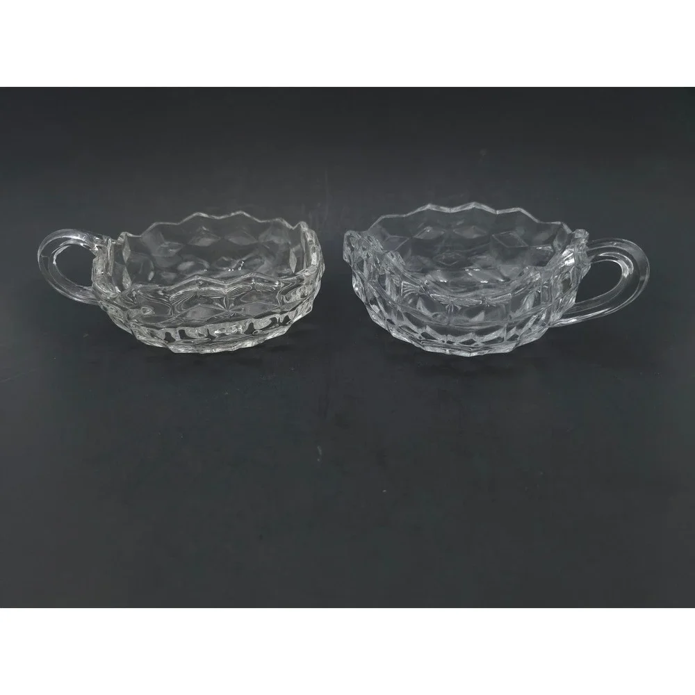 Fostoria American nappy dish single handle nut bowl cup square triangle Lot of 2