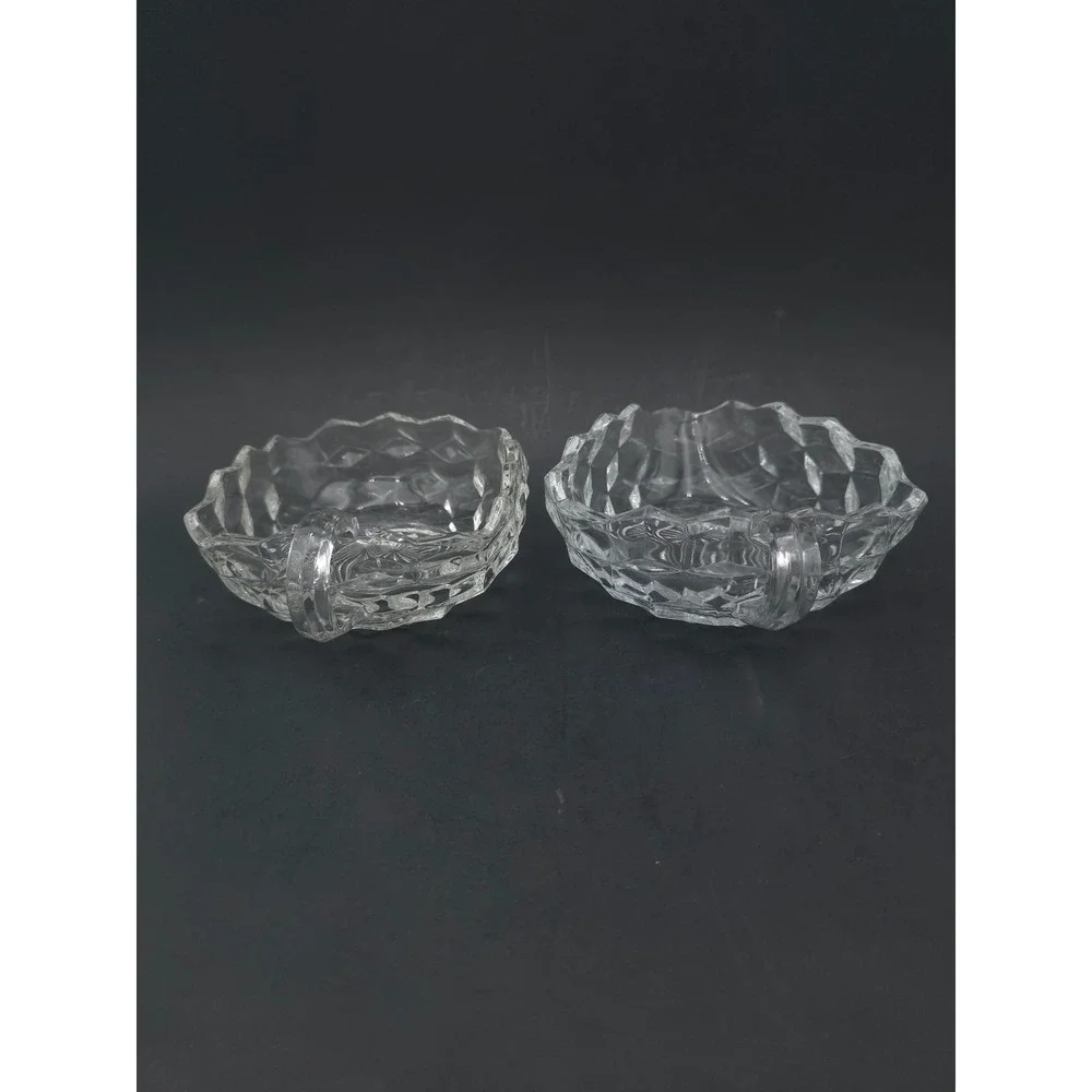 Fostoria American nappy dish single handle nut bowl cup square triangle Lot of 2