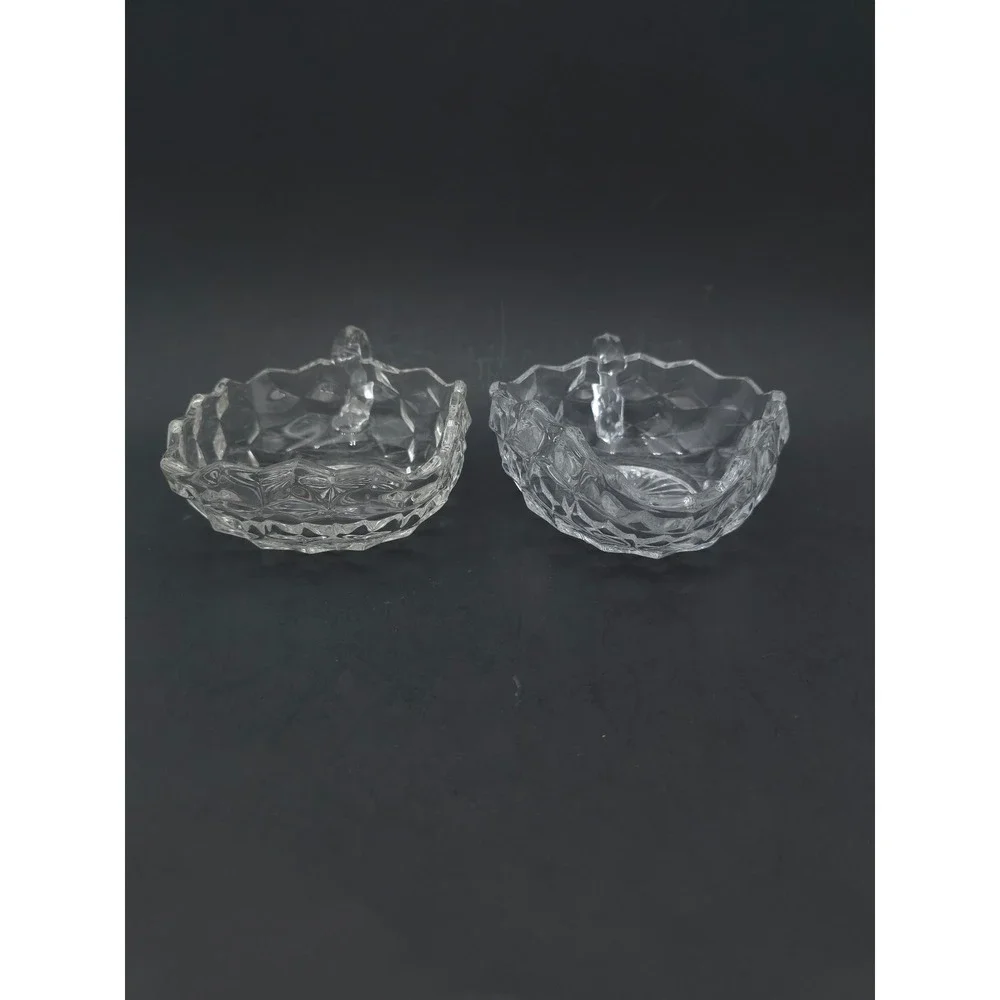 Fostoria American nappy dish single handle nut bowl cup square triangle Lot of 2