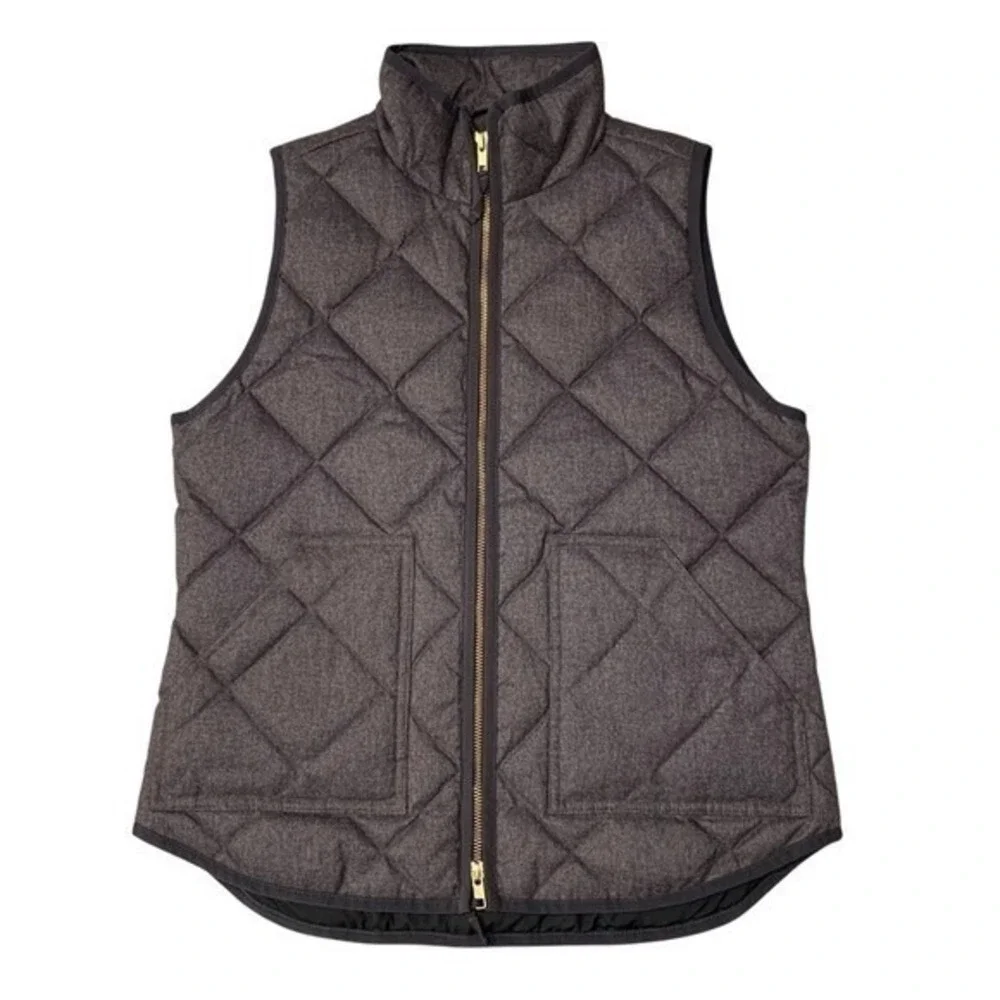 J Crew Quilted Puffer Vest Heathered Charcoal Gray Size S‎ Down Fill Zip Pockets
