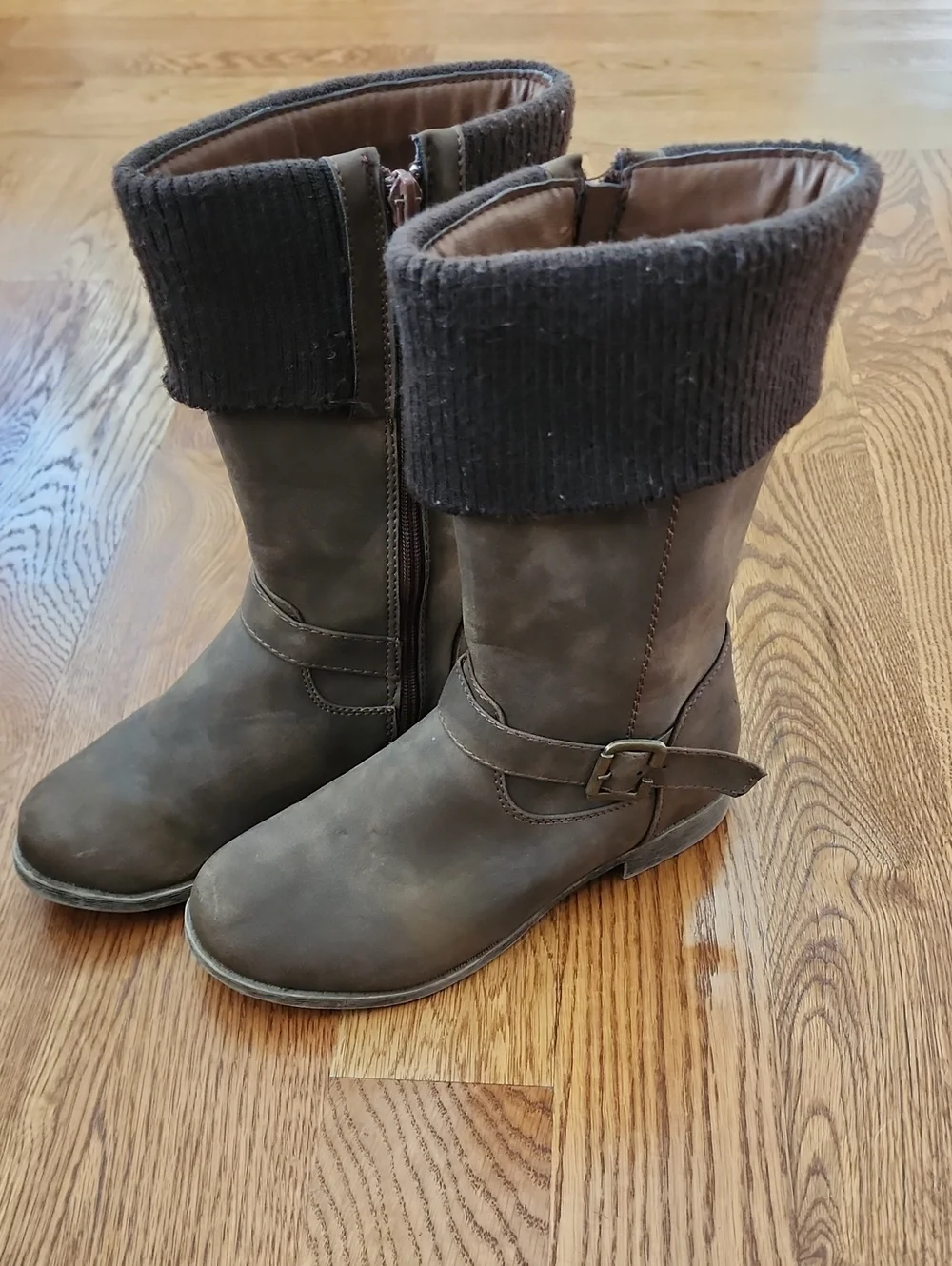 Faded Glory Breanna Brown Faux Suede Sweater Cuff Boots - Girls Size 3M / EU 35
