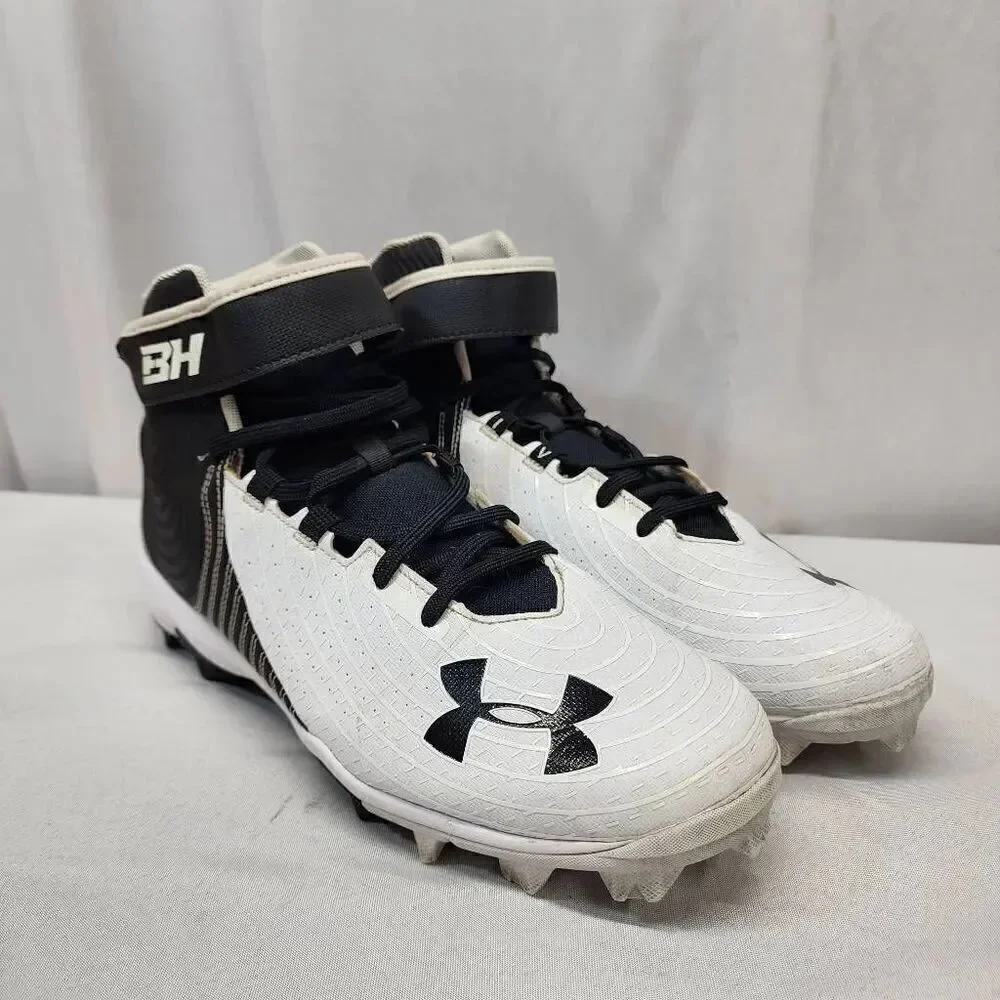 Under Armour Men's 11.5 Harper 4 Mid Rm Baseball Shoe white and black Cleats