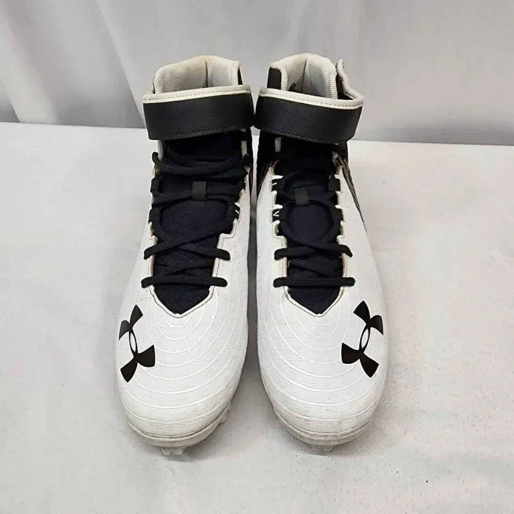 Under Armour Men's 11.5 Harper 4 Mid Rm Baseball Shoe white and black Cleats