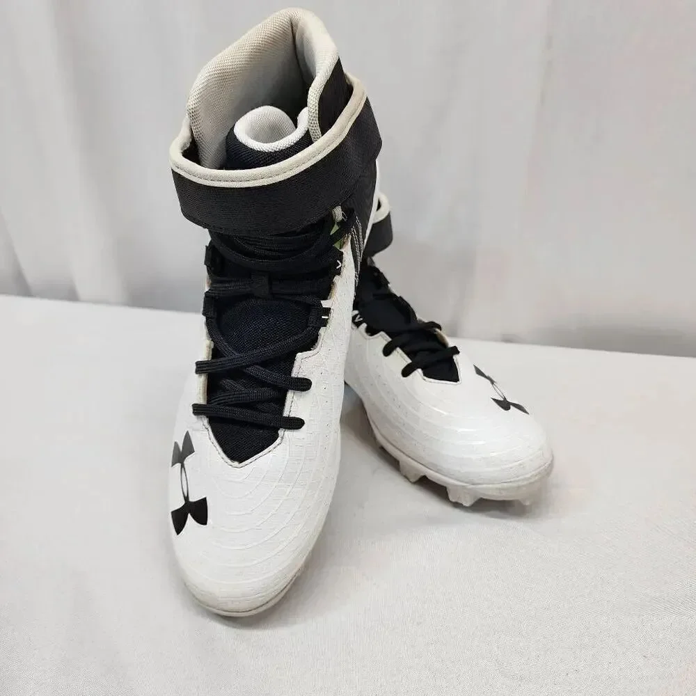 Under Armour Men's 11.5 Harper 4 Mid Rm Baseball Shoe white and black Cleats
