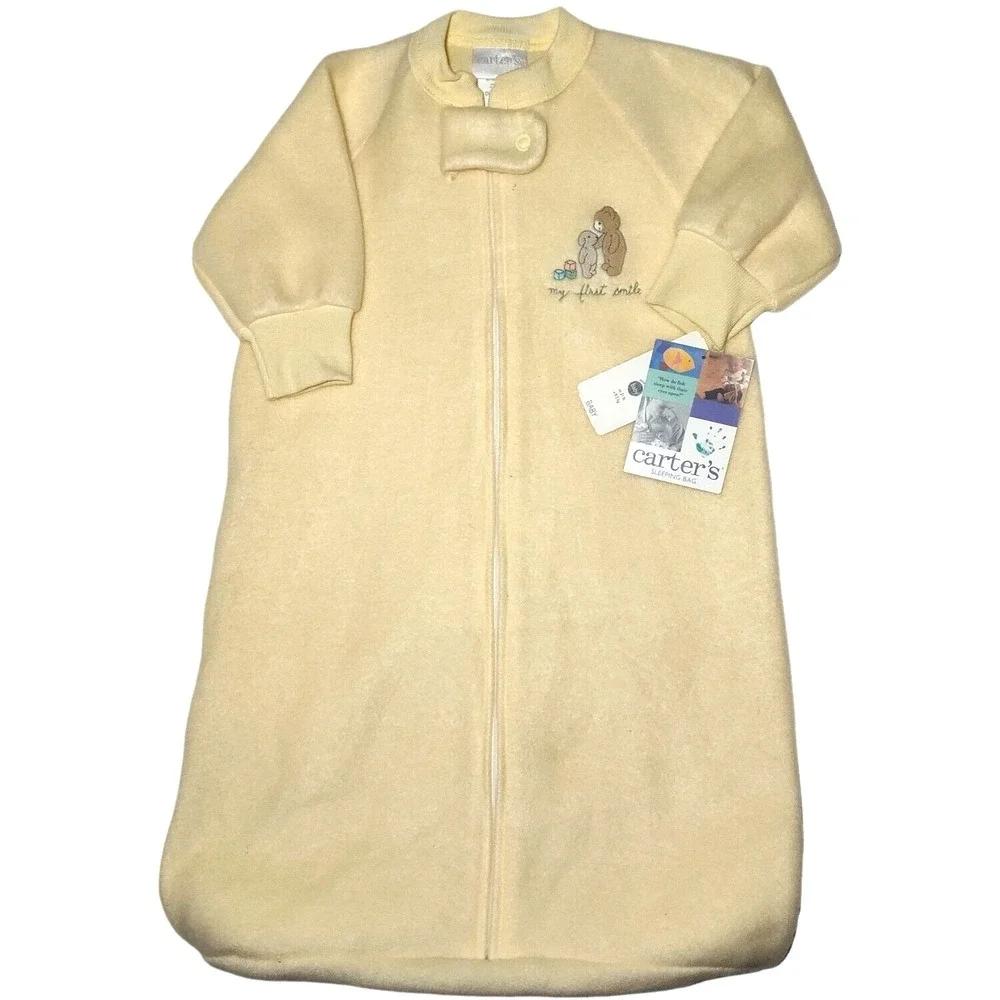 Vtg Carter's My First Smile Fleece Sleeper Bag Yellow Bear Puppy Unisex One Size