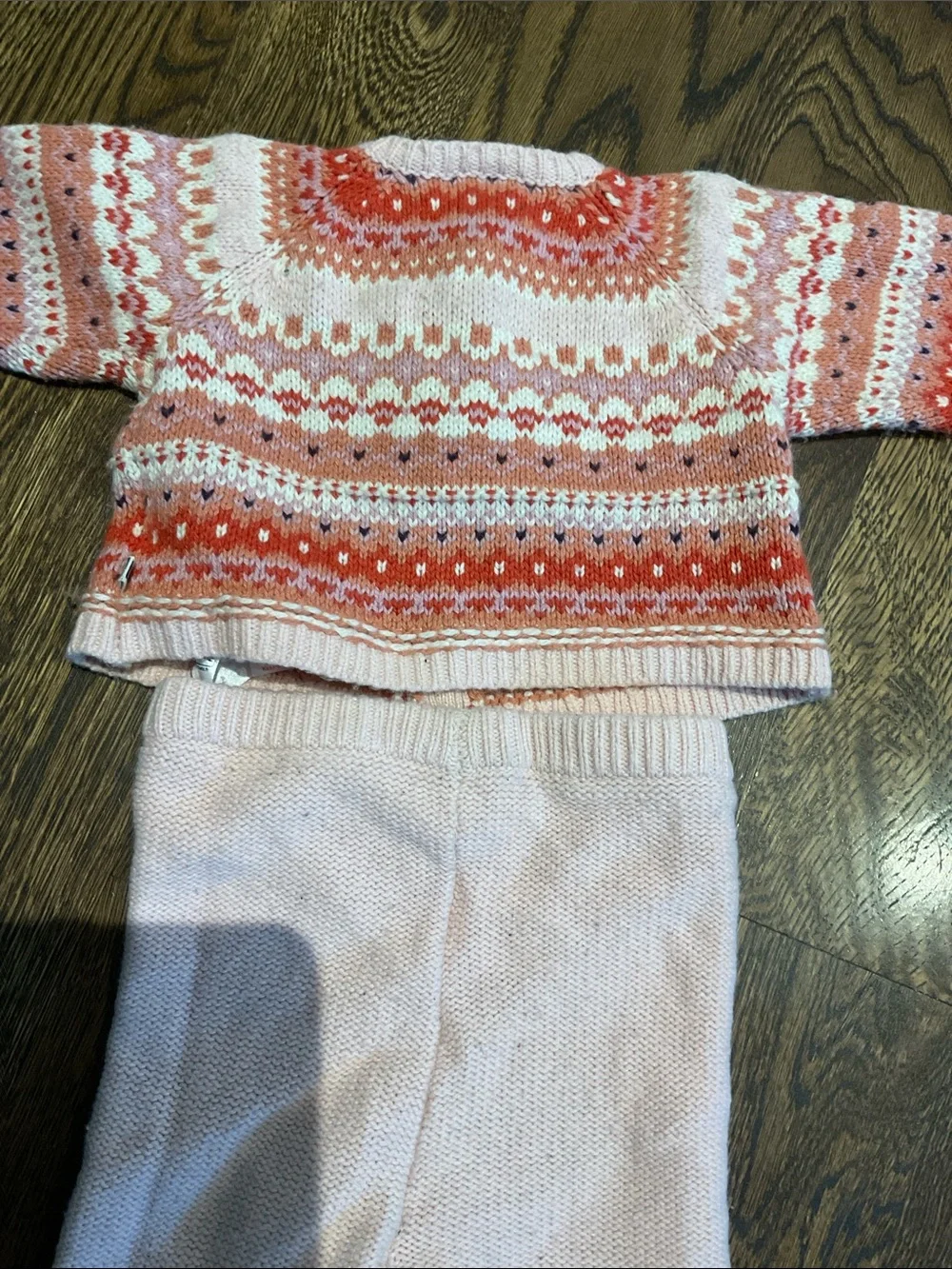 Bonton Pink & Coral Fair Isle Knit Pajama Set