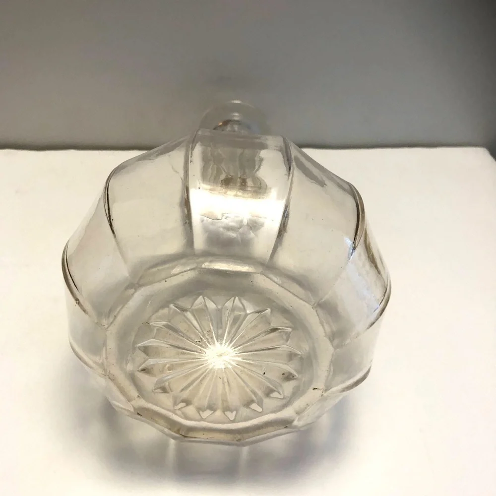 Vintage Decanter Bottle No Stopper Long Neck Ribbed Glass Curvy Flower Bottom