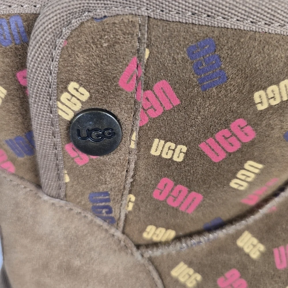 UGG JONA CONFETTI LOGO MINI BOOTS -CHESTNUT SUEDE -UGGPURE LINED - KIDS US 3