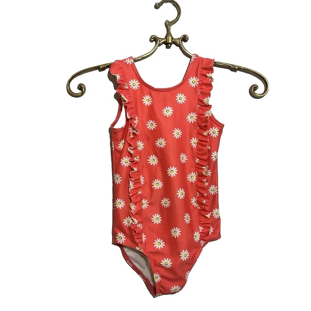 Tucker +Tate Daisy Coral ruffle girl's One Piece swimsuit‎ size 6 Nordstrom