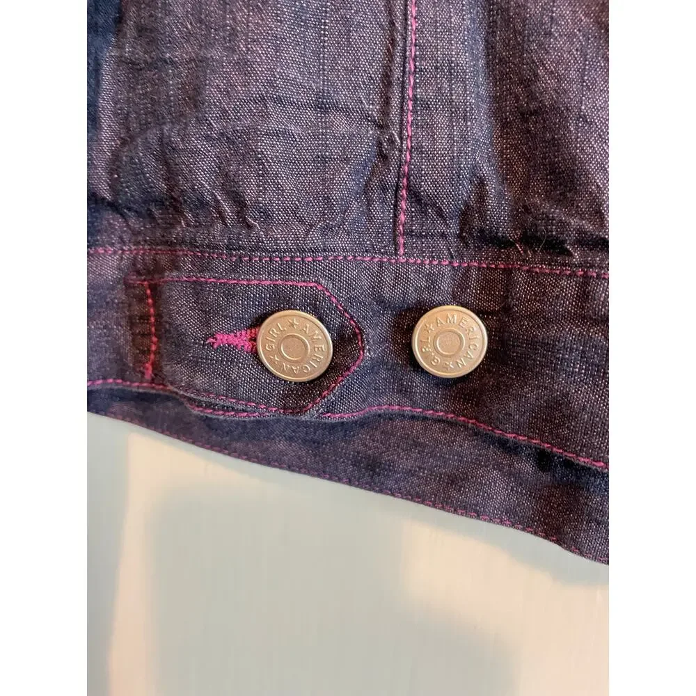 American Girl Cropped Denim Jean Jacket Embroidered Lightweight Pockets Medium