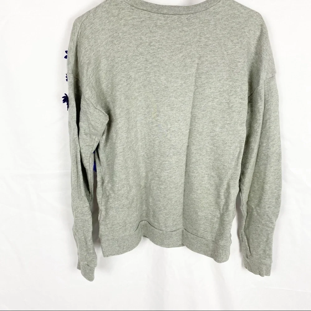 JCREW Blue Floral Embellished Grey Sweatshirt
