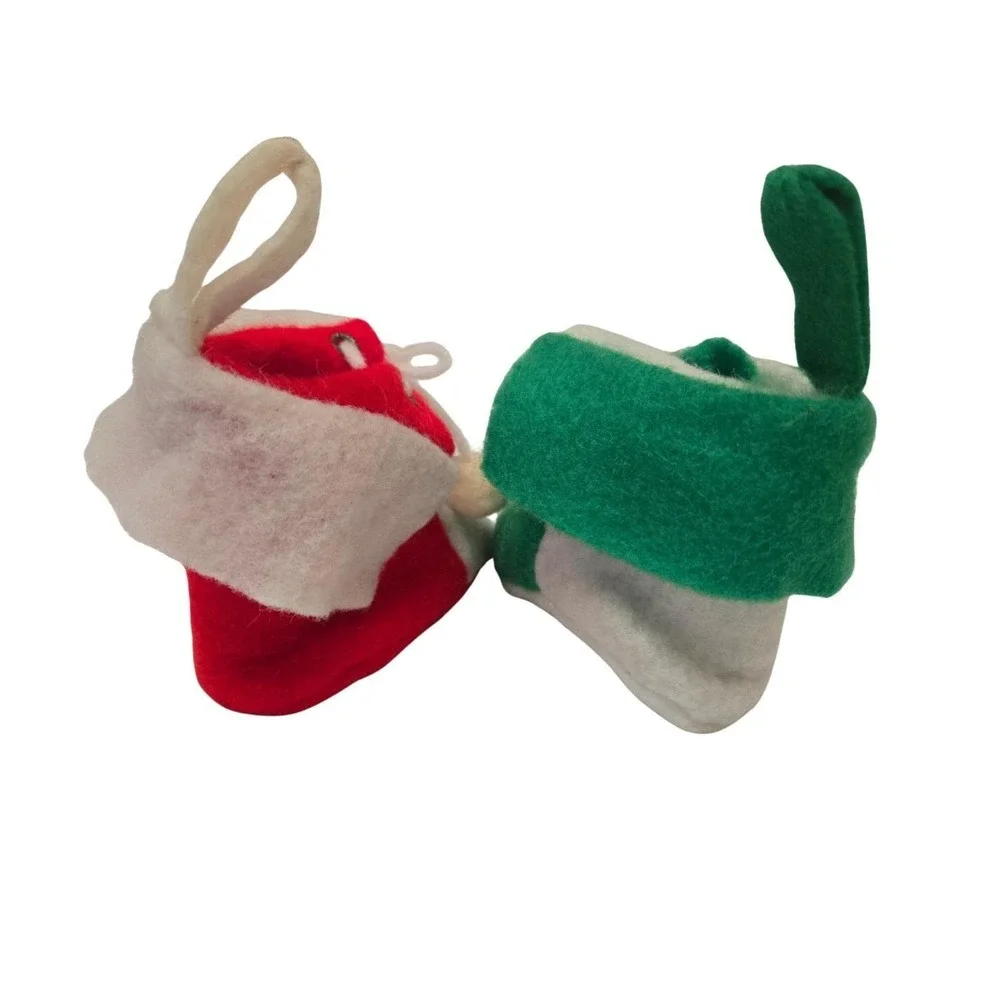 Vintage Felt Christmas Ornaments Shoes Green And‎ Red Retro Holiday Decor