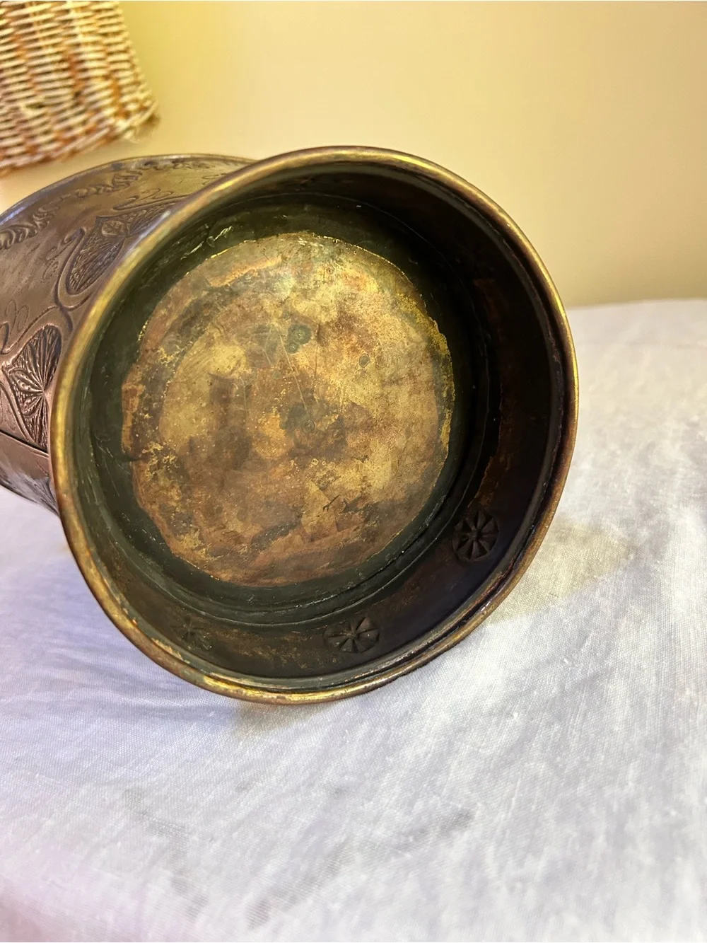 Vintage embossed brass