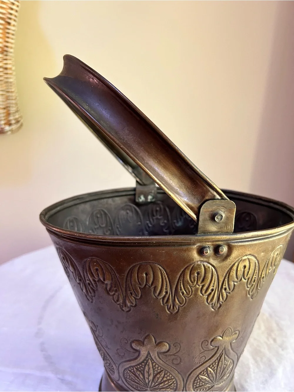 Vintage embossed brass