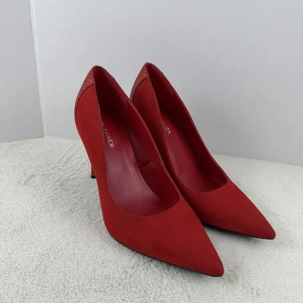 Marc Fisher Red Suede‎ Pumps Glitter Stiletto Heels Size 8.5M