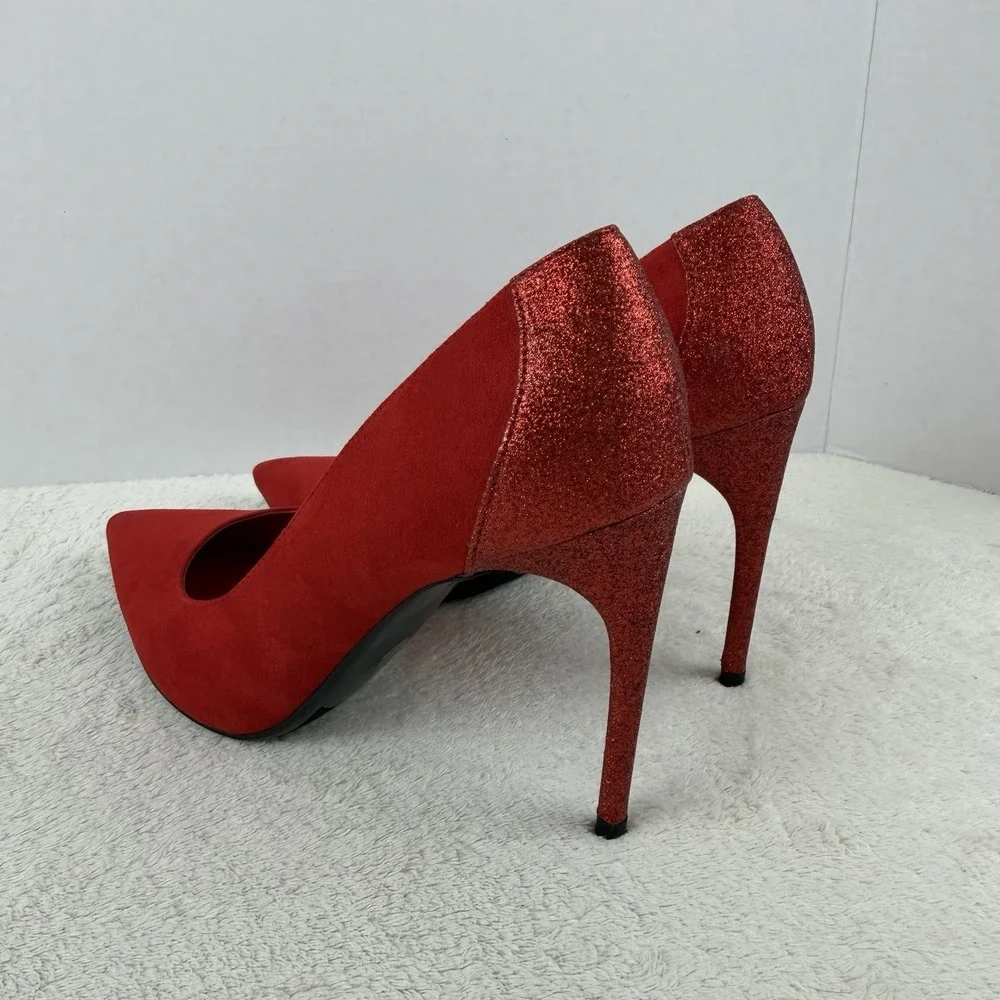 Marc Fisher Red Suede‎ Pumps Glitter Stiletto Heels Size 8.5M