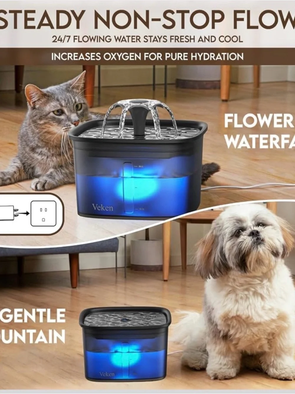 Black Pet Water Fountain - Quiet Circulating Water Dispenser