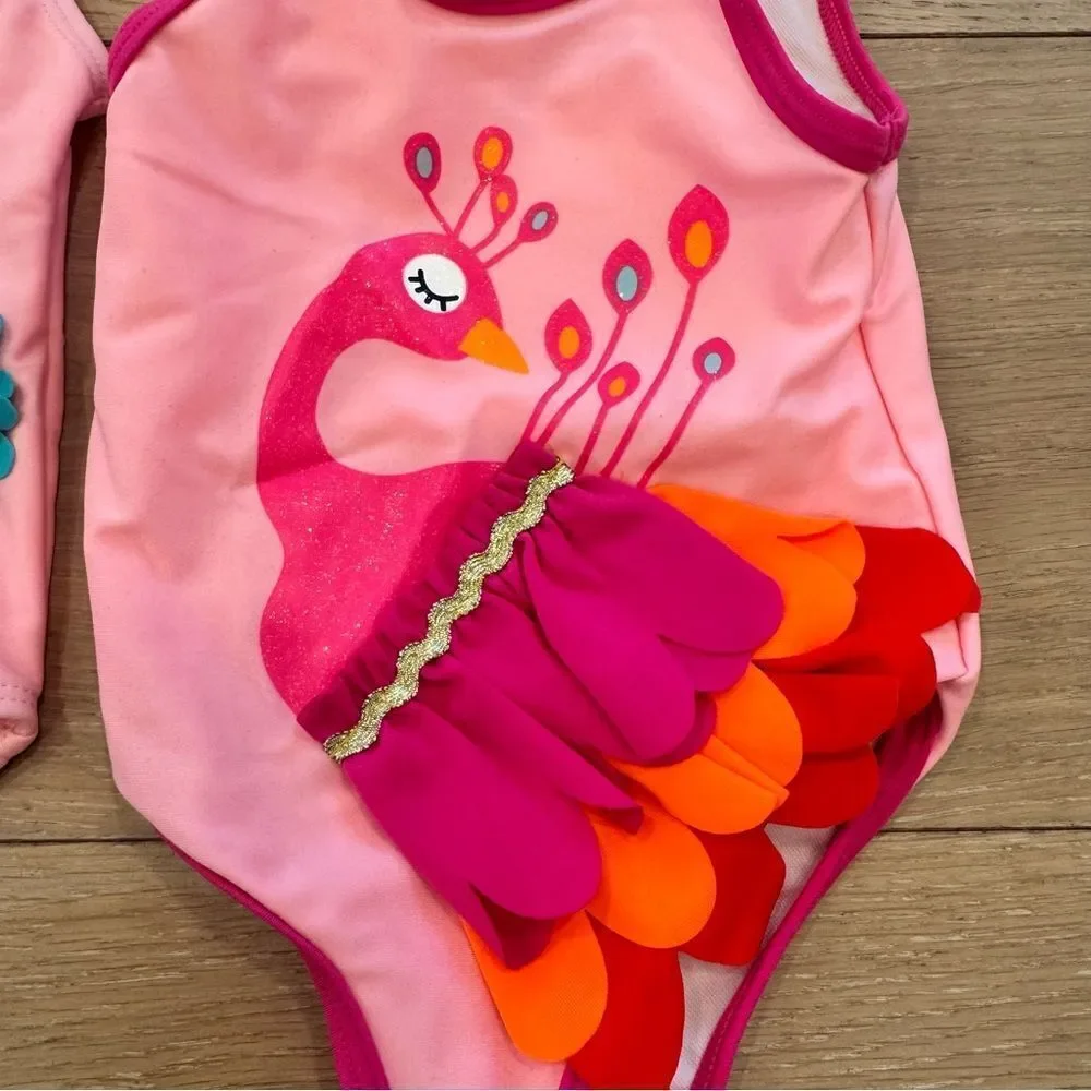 Pink Peacock Swimsuit set for baby
