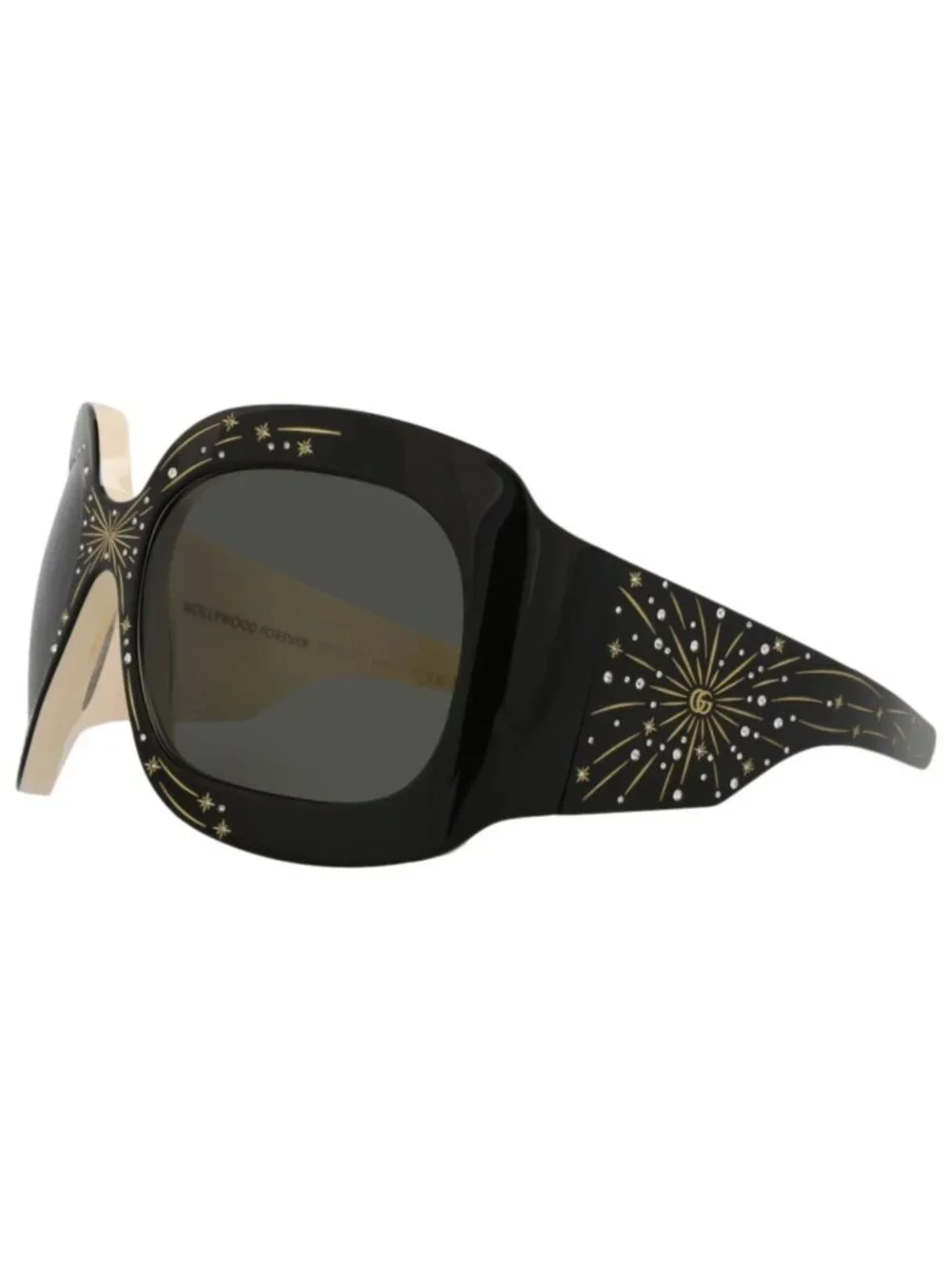 New Gucci Women's Sunglasses Shield Wrap Acetate Frame Black Black Grey
