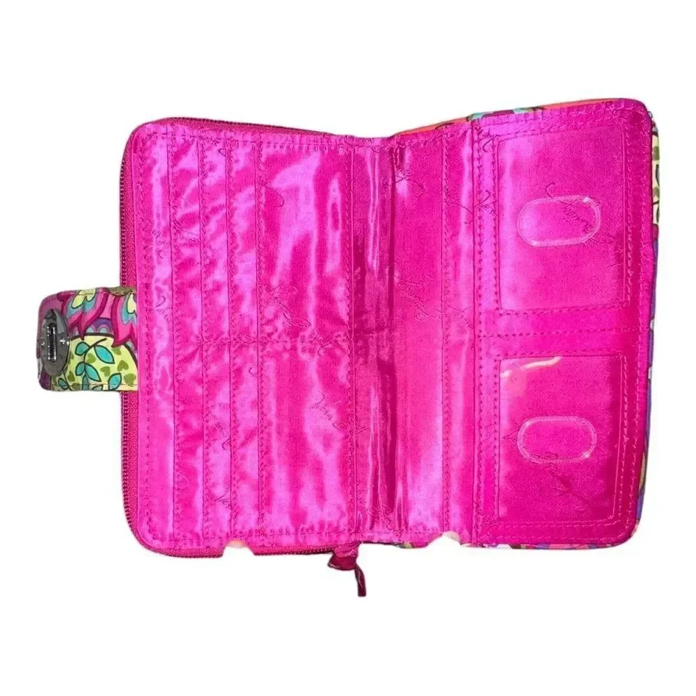 Vera Bradley Pink Swirls Turn Lock Wallet Floral Breast Cancer Pattern EUC