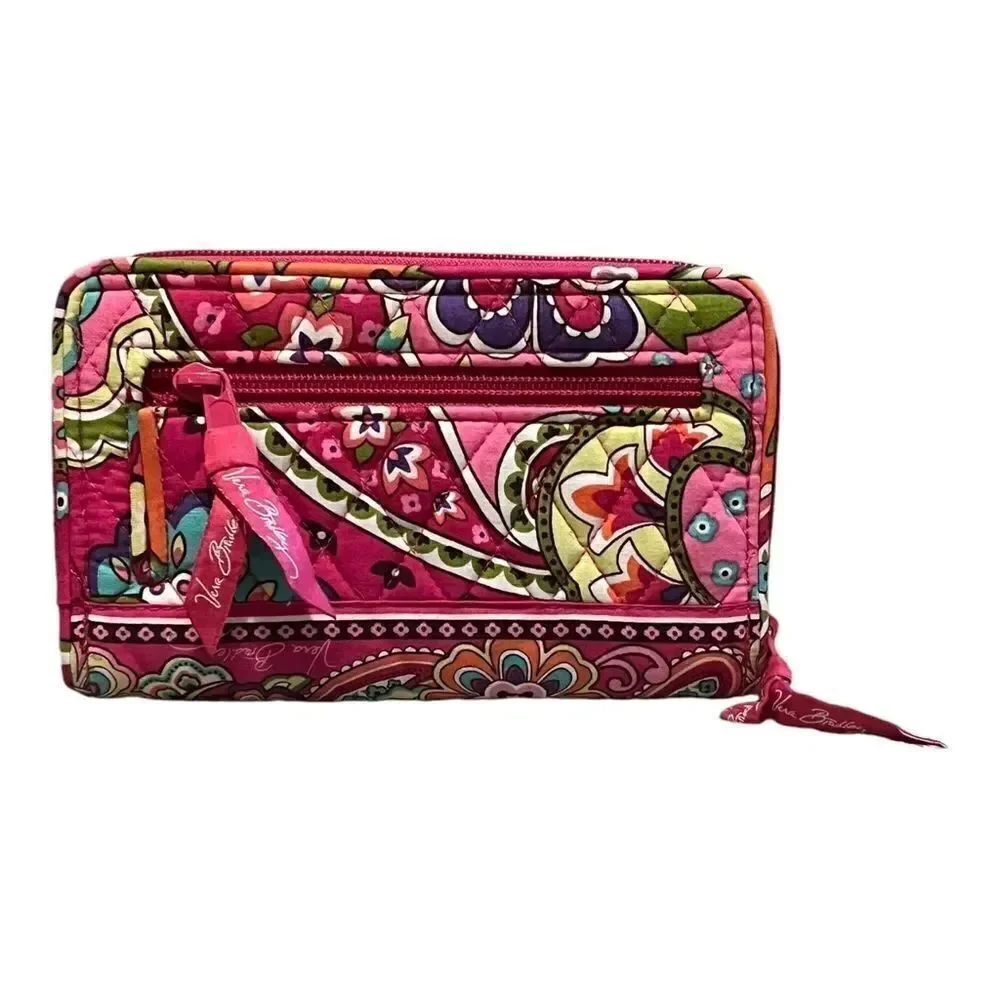 Vera Bradley Pink Swirls Turn Lock Wallet Floral Breast Cancer Pattern EUC