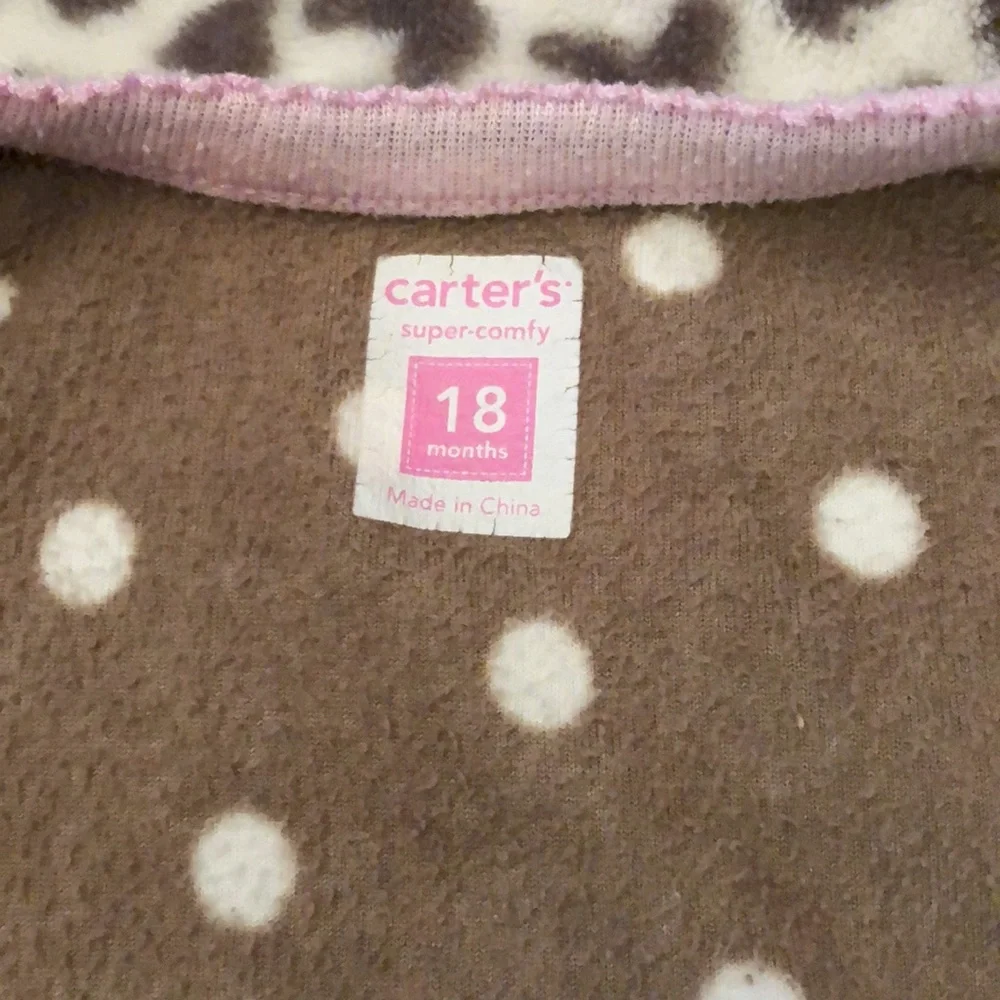 Carter’s Brown Zip-Up Fleece Sleep and Play Footed Pajamas Size 18 months