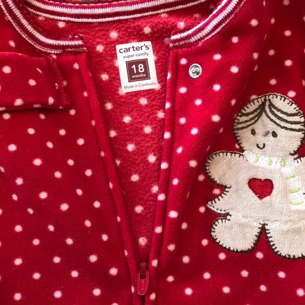 Carter’s Christmas Red Zip-Up Fleece Sleep Play Pajamas 18 months Polka Dot