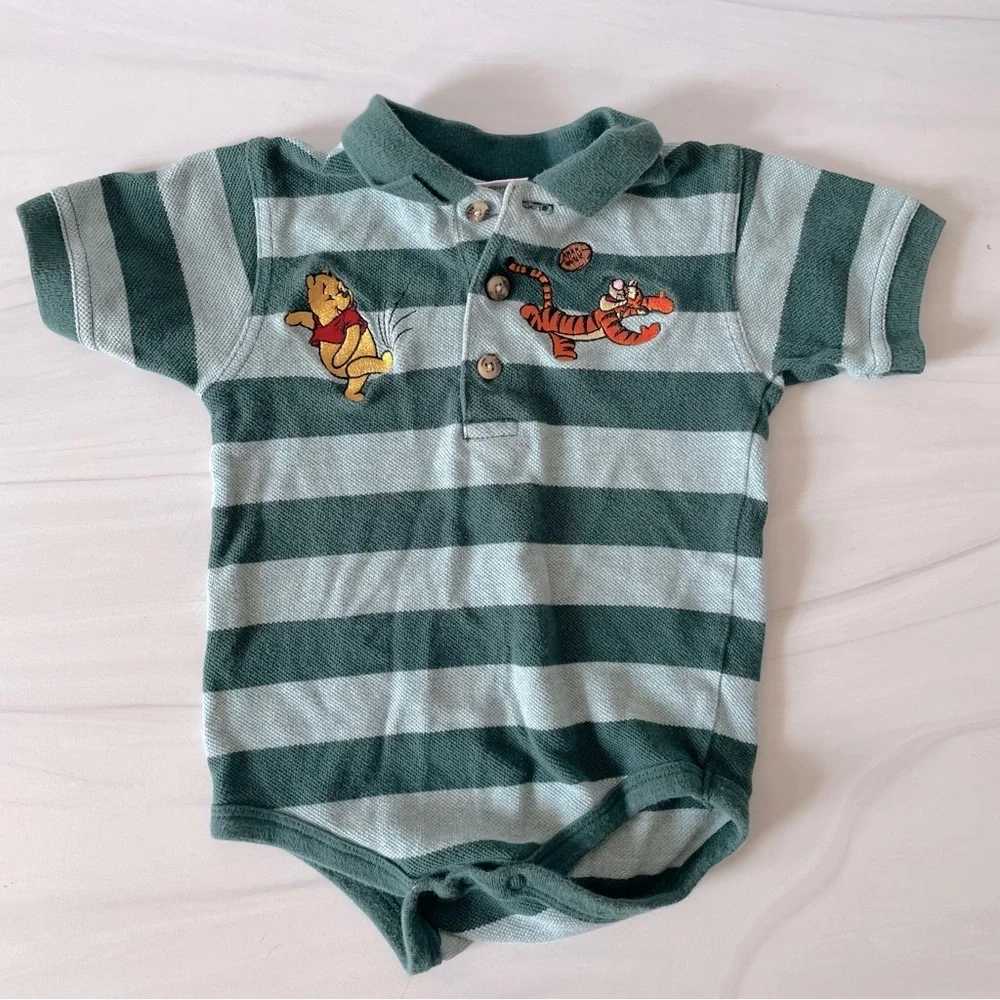 Vintage Disney Store Winnie the Pooh & Tigger Striped Polo Onesie-Size 24 months