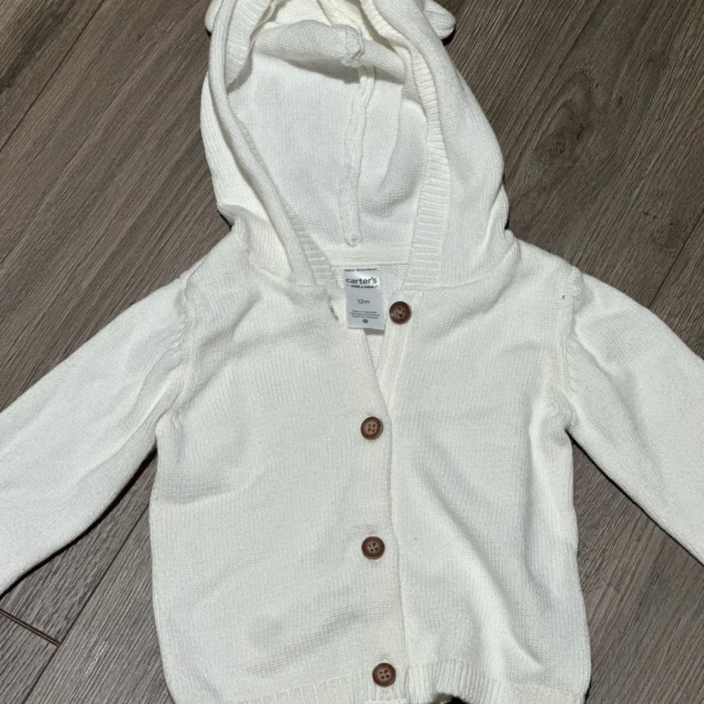 Carter's Hooded Animal Ears White Knit Hooded Baby Sweater