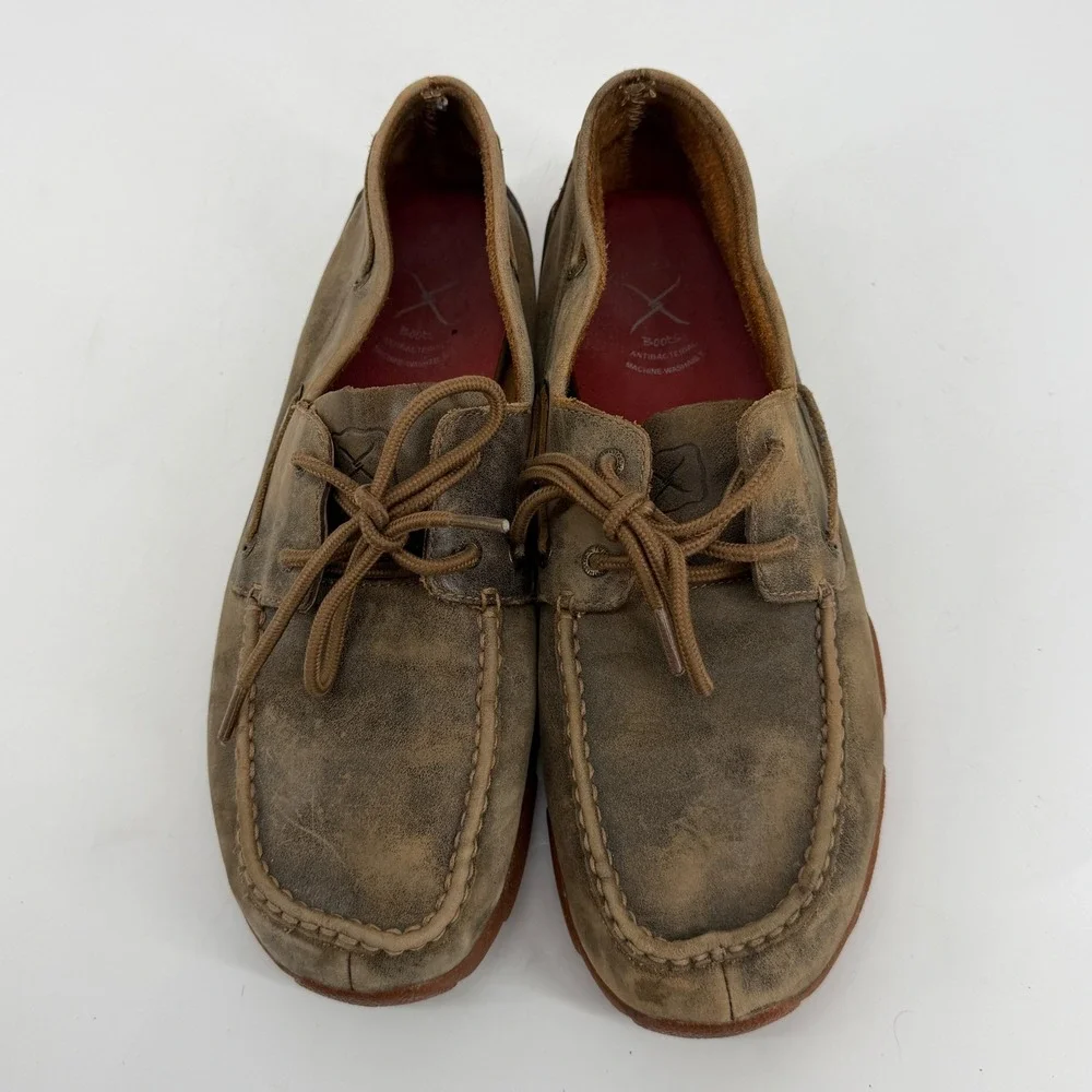 Twisted‎ X Mens Brown Distressed Leather Driving Loafers Boat Shoes 11.5 M